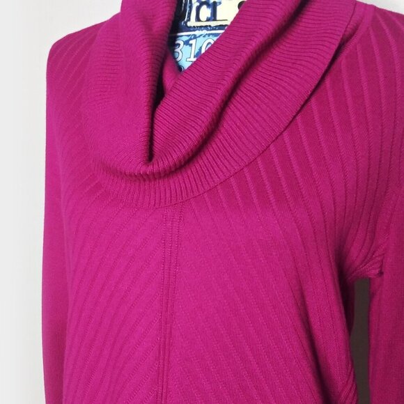 INVESTMENTS Petites Ribbed Knit Cowl Neck Sweater Pullover Fuchsia Pink Sz S NWT - Picture 3 of 9
